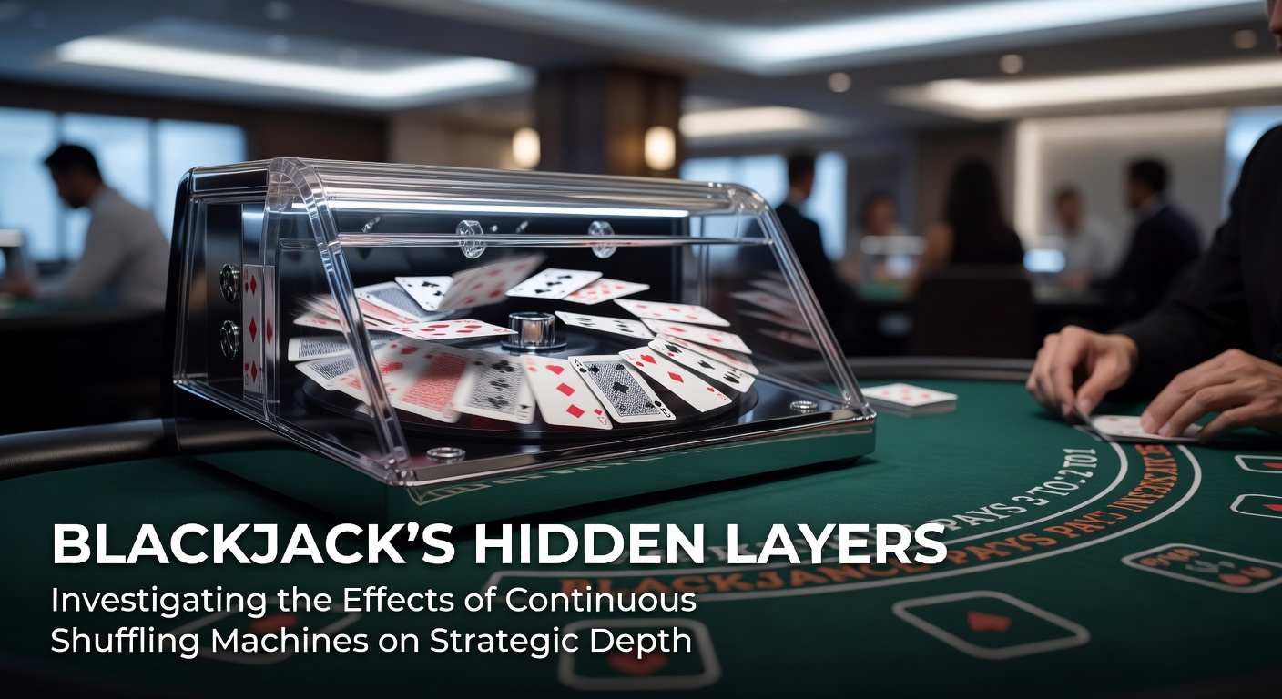 Continuous shuffling machine in action on a blackjack table with cards being fed back into the device