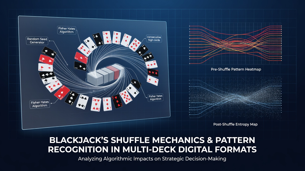 Digital blackjack interface showing multi-deck shuffle animation on a casino platform