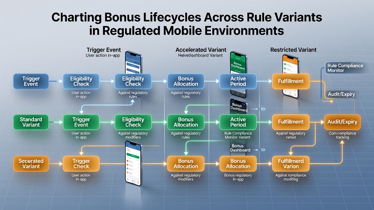 Visual representation of bonus lifecycle stages in mobile casino applications across different regulatory frameworks