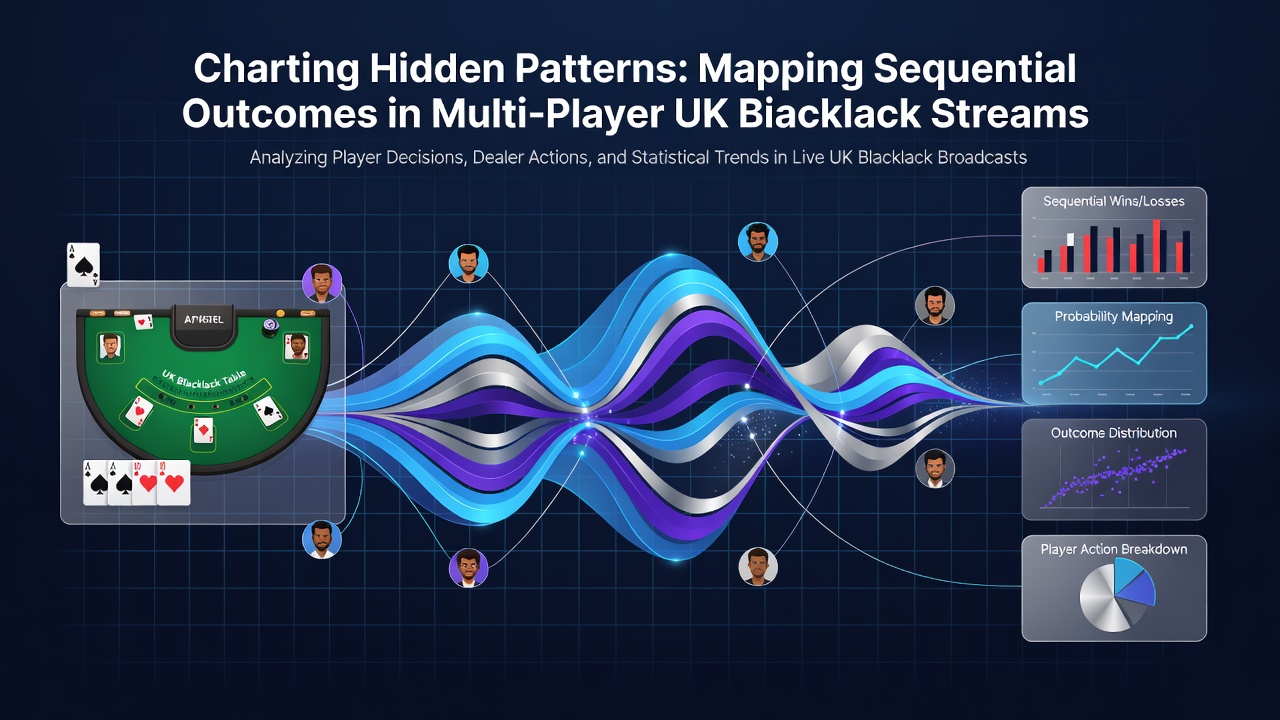 Visual representation of sequential data patterns in multi-player blackjack streams displayed on analytical dashboards