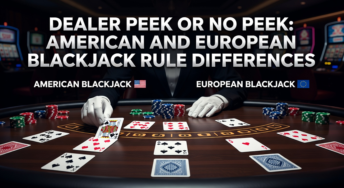 Close-up of a blackjack dealer checking their hole card during a hand, highlighting the peek rule in American blackjack