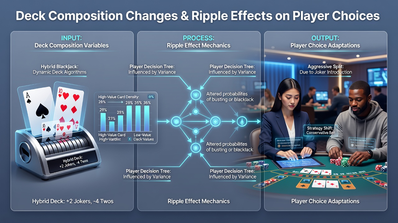 Player reviewing real-time deck composition metrics on a hybrid blackjack interface