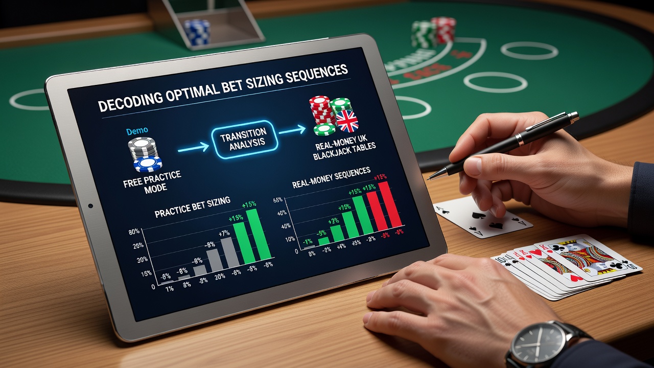 Blackjack table setup showing practice chips alongside real currency notes during a transition session