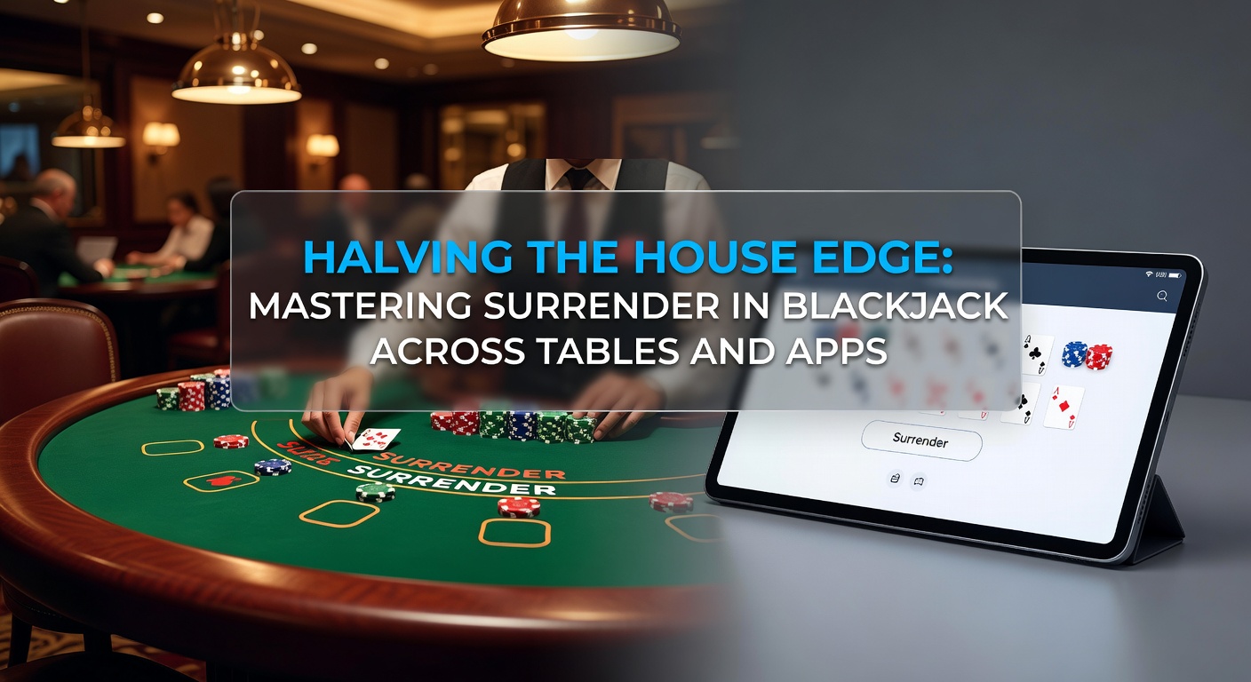 Blackjack table with surrender option highlighted, showing player decision against dealer's upcard