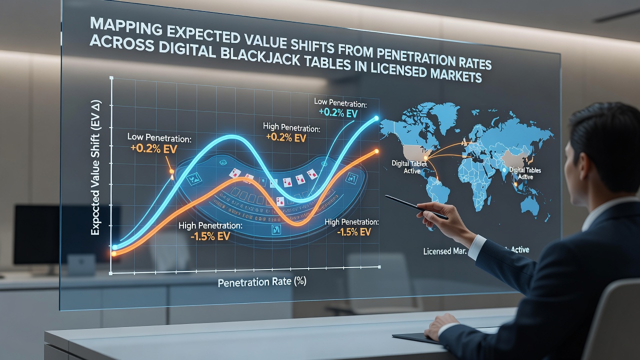 Analytical chart displaying expected value curves mapped against varying penetration percentages in digital blackjack