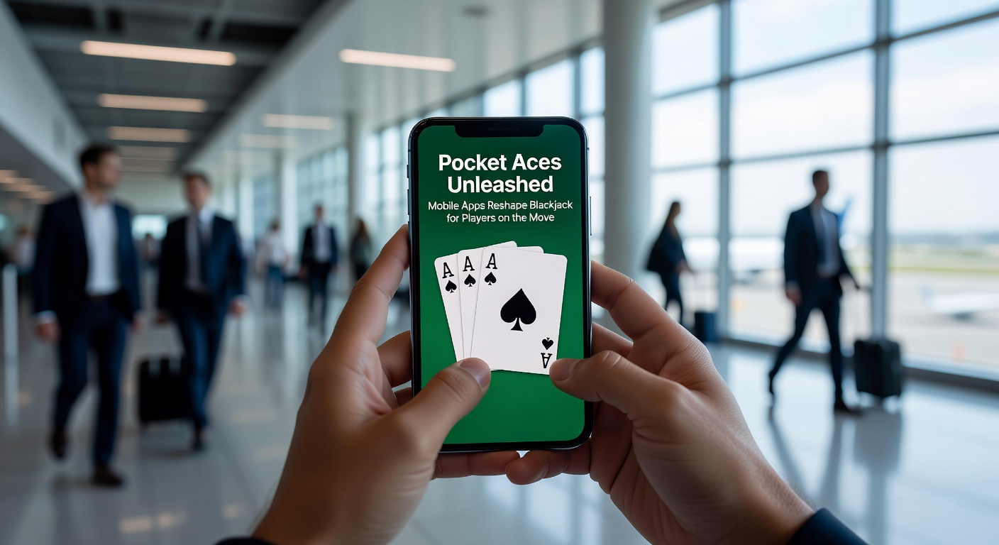 Smartphone screen displaying a vibrant mobile blackjack table with cards and chips in action, capturing the thrill of on-the-go play