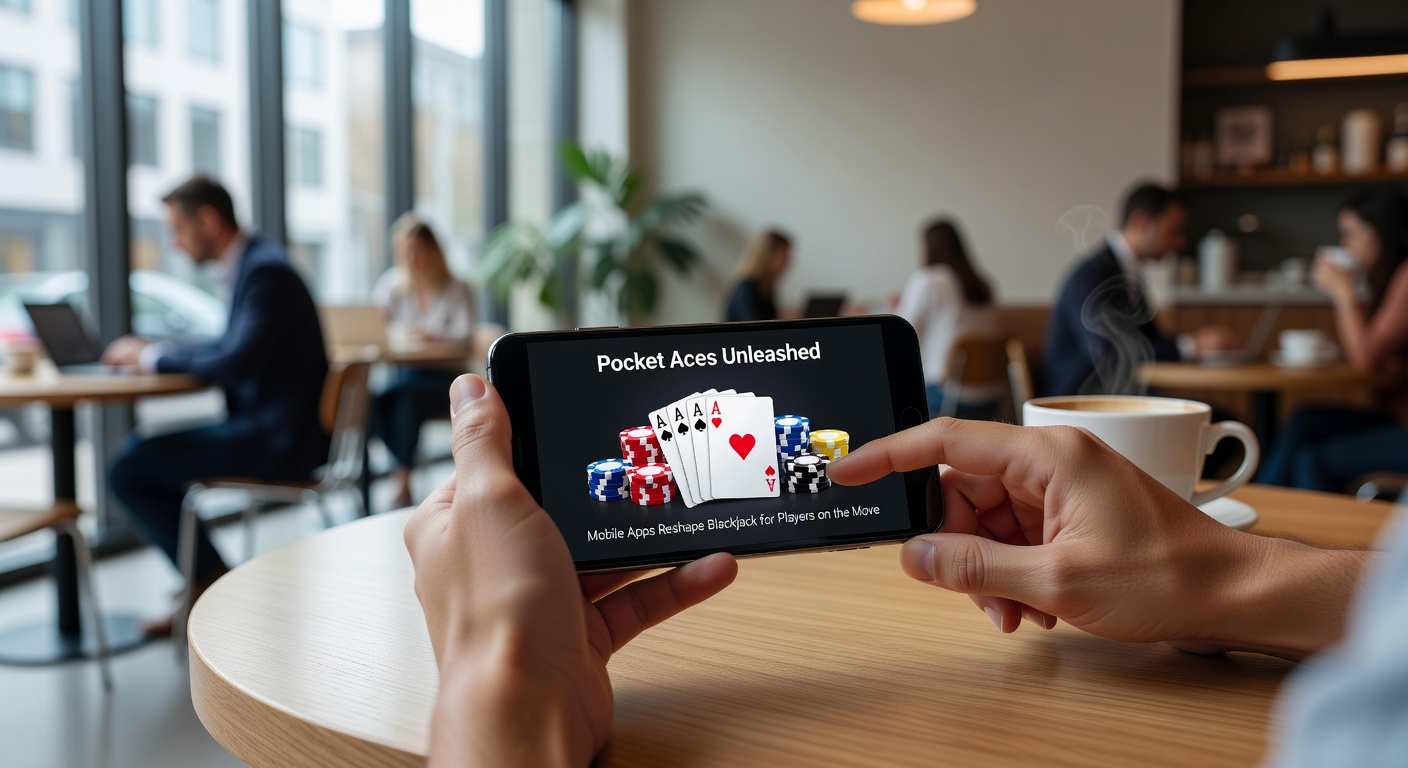 Close-up of hands holding a phone with a live blackjack dealer on screen, chips flying across a dynamic digital table under casino lights