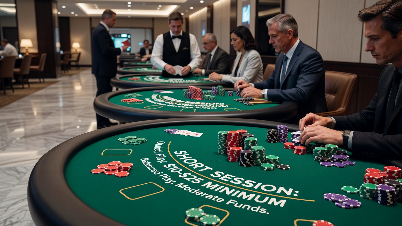 Overhead view of blackjack chips stacks next to a dealer shoe showing resource allocation during extended play