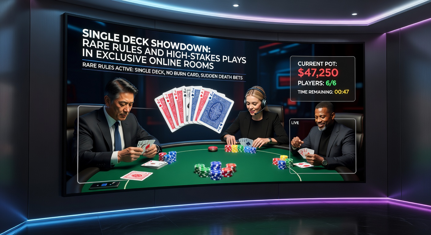 High-stakes single deck blackjack action on a sleek online VIP table, featuring a player's strong hand against the dealer's upcard, with bet sliders maxed out