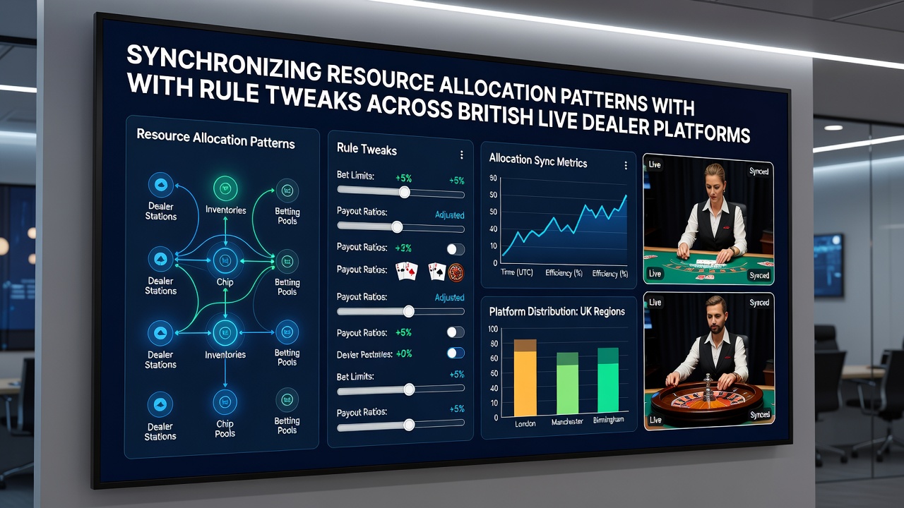 Data analytics dashboard displaying resource allocation metrics synchronized with live dealer rule changes