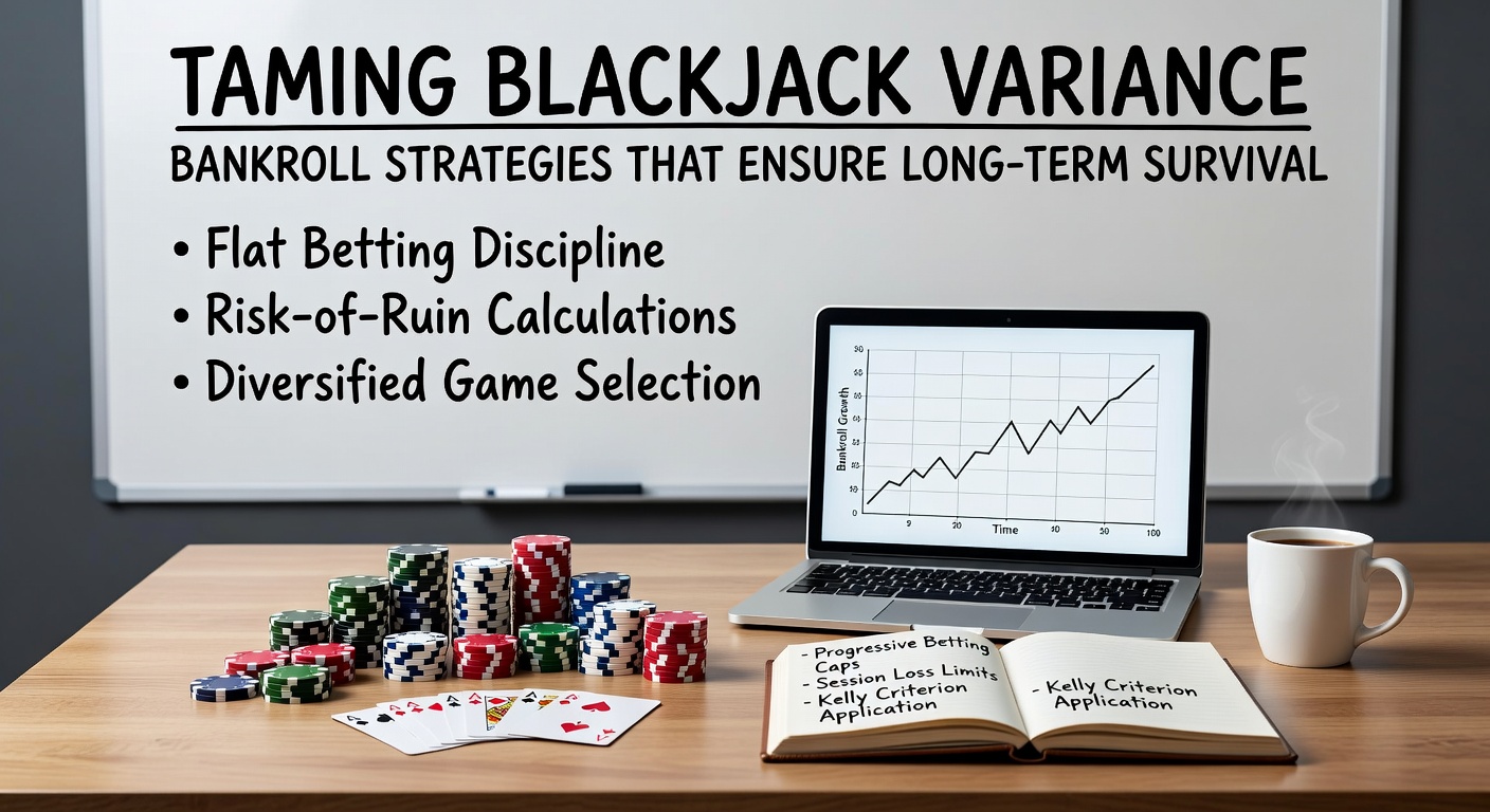 Graph illustrating blackjack bankroll fluctuations over thousands of hands, showing peaks and troughs of variance