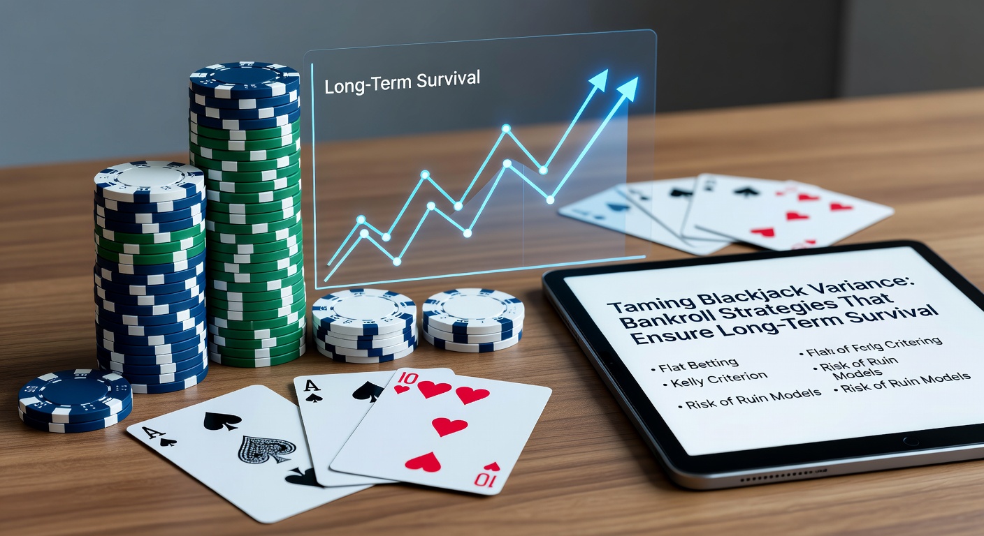 Illustration of the Kelly Criterion formula applied to blackjack betting, with a growth curve chart overlay