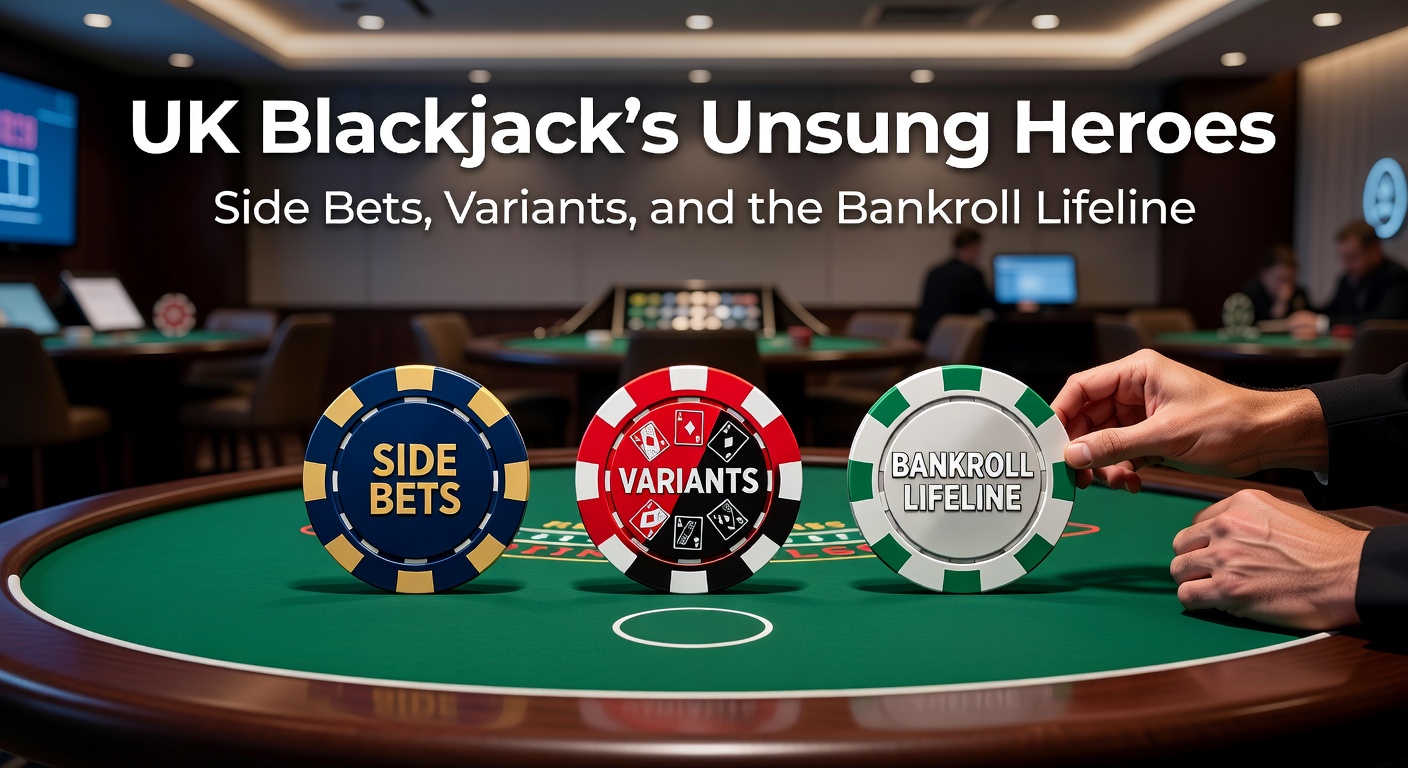 Vibrant UK blackjack table featuring side bet options and variant rules displayed on a digital screen, capturing the game's dynamic elements