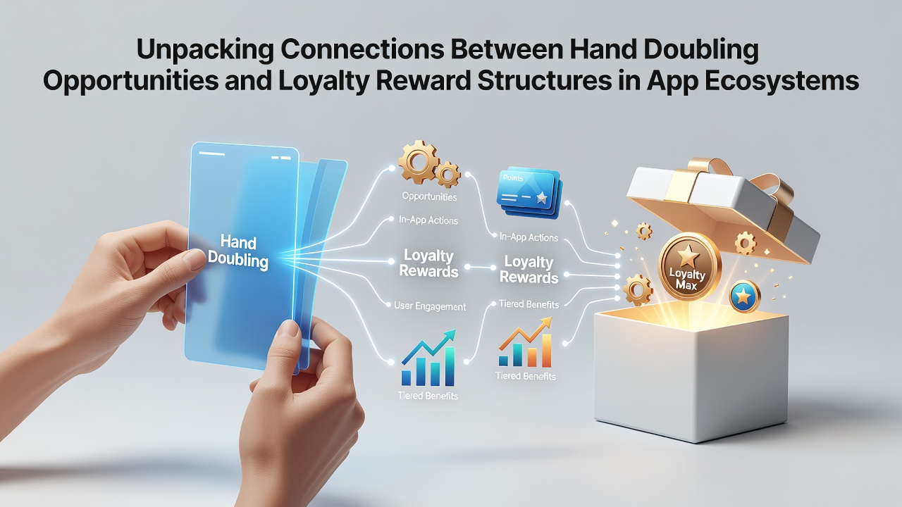 Mobile app interface showing blackjack hand doubling options alongside loyalty points tracker
